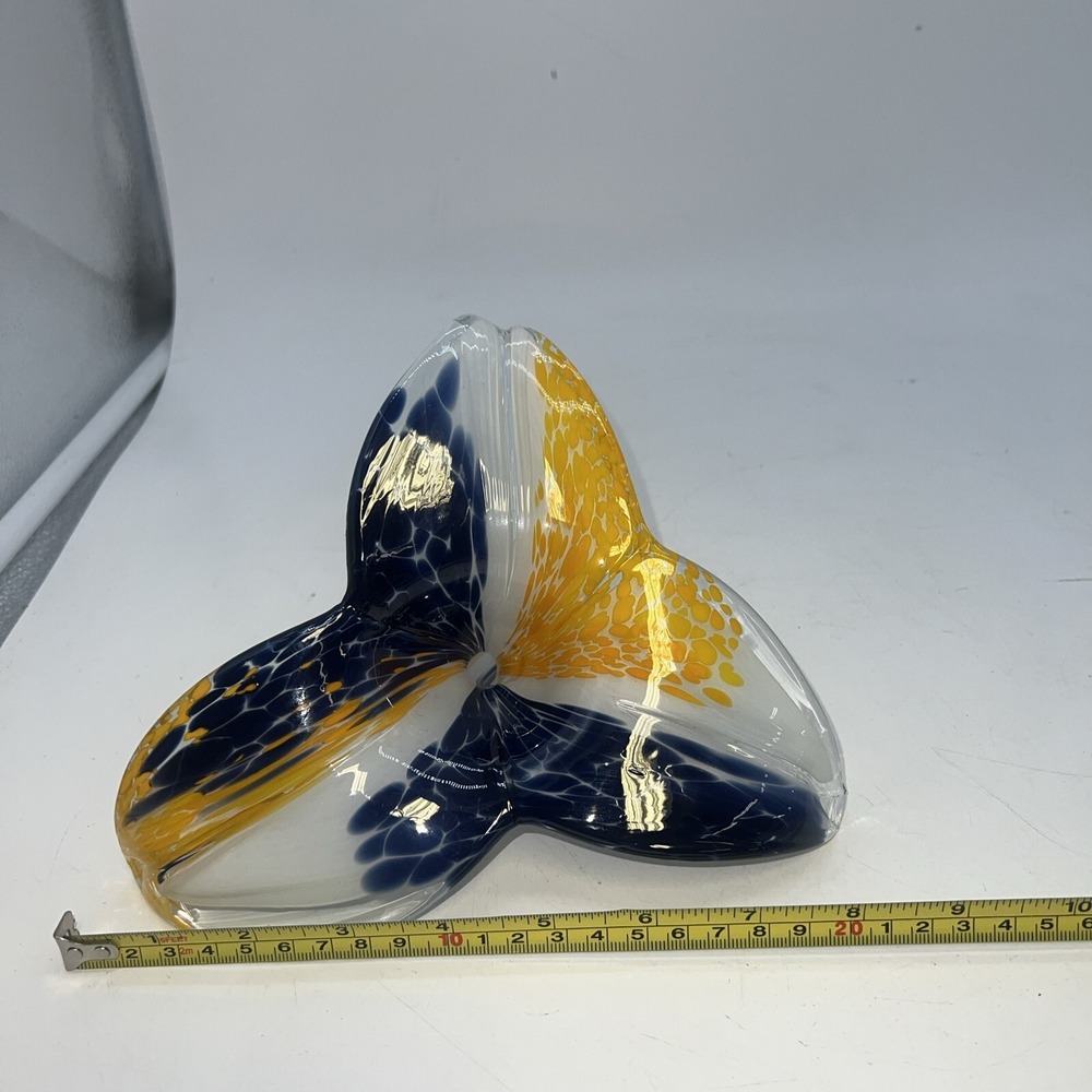 MURANO Style 3 PETAL.NAVY‎ BLUE,WHITE,YELLOW ART GLASS FLOWER-ITALY - Picture 5 of 6